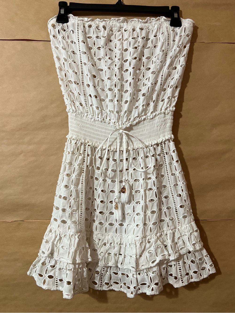 Milly Cabana Verity Strapless Eyelet Mini Dress Swim Coverup Smocked Size S